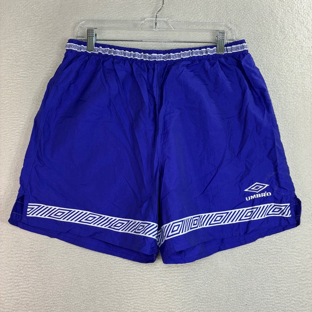 Vintage Umbro Soccer Shorts Men L Purple Nylon Running Geometric Made USA 90s